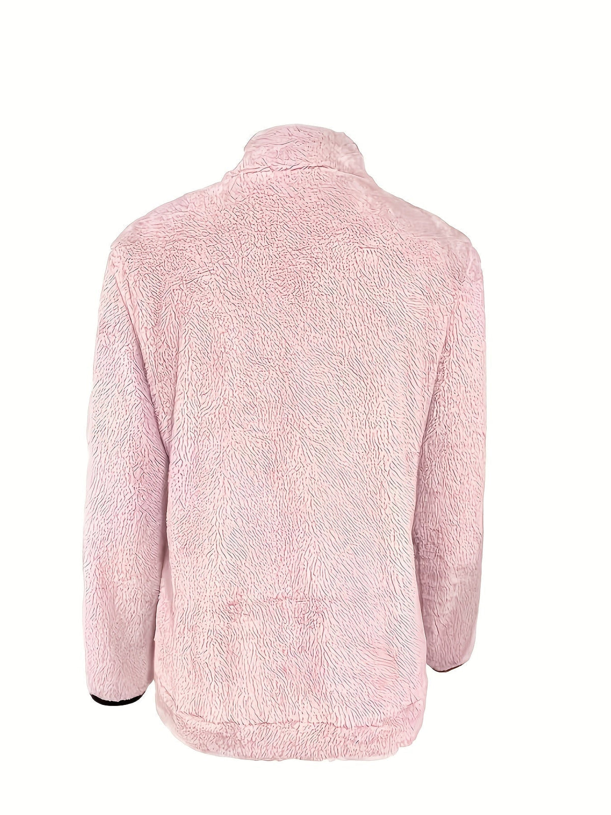 Solid Color Reversible Plush Collar Zip-Up Cardigan with Pockets