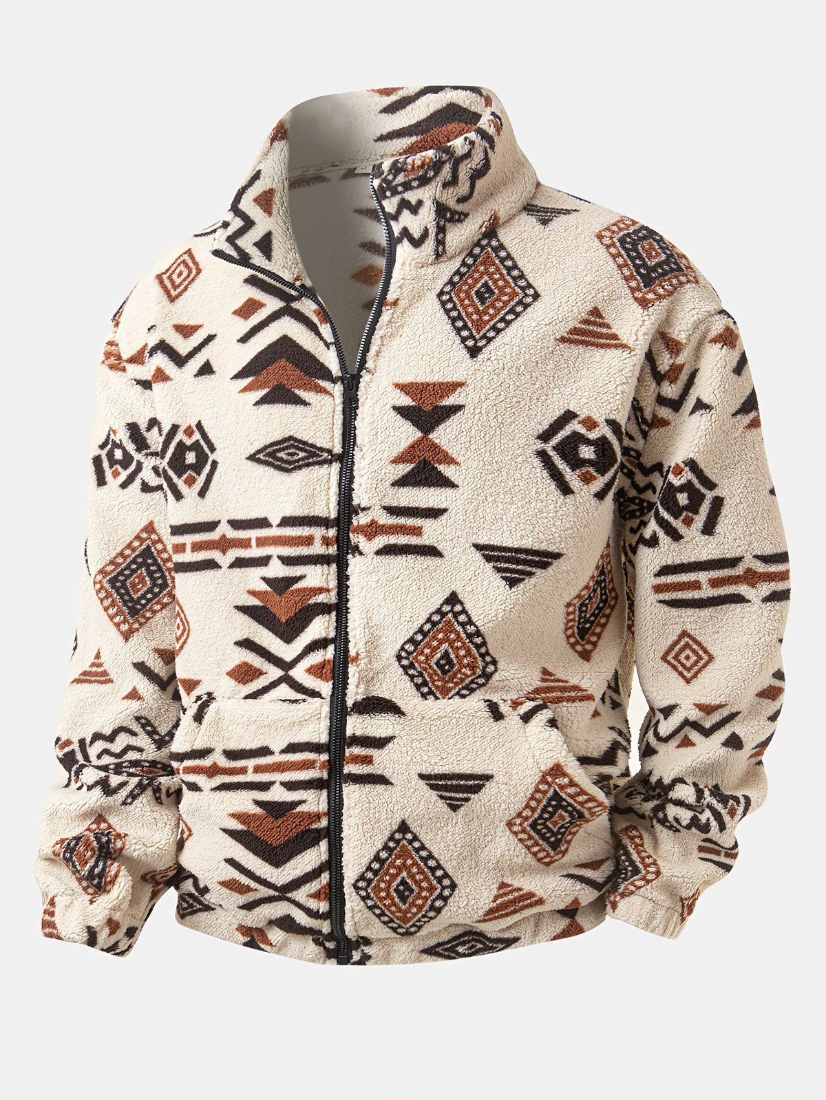 Men's Tribal Print Plush Fleece Jacket