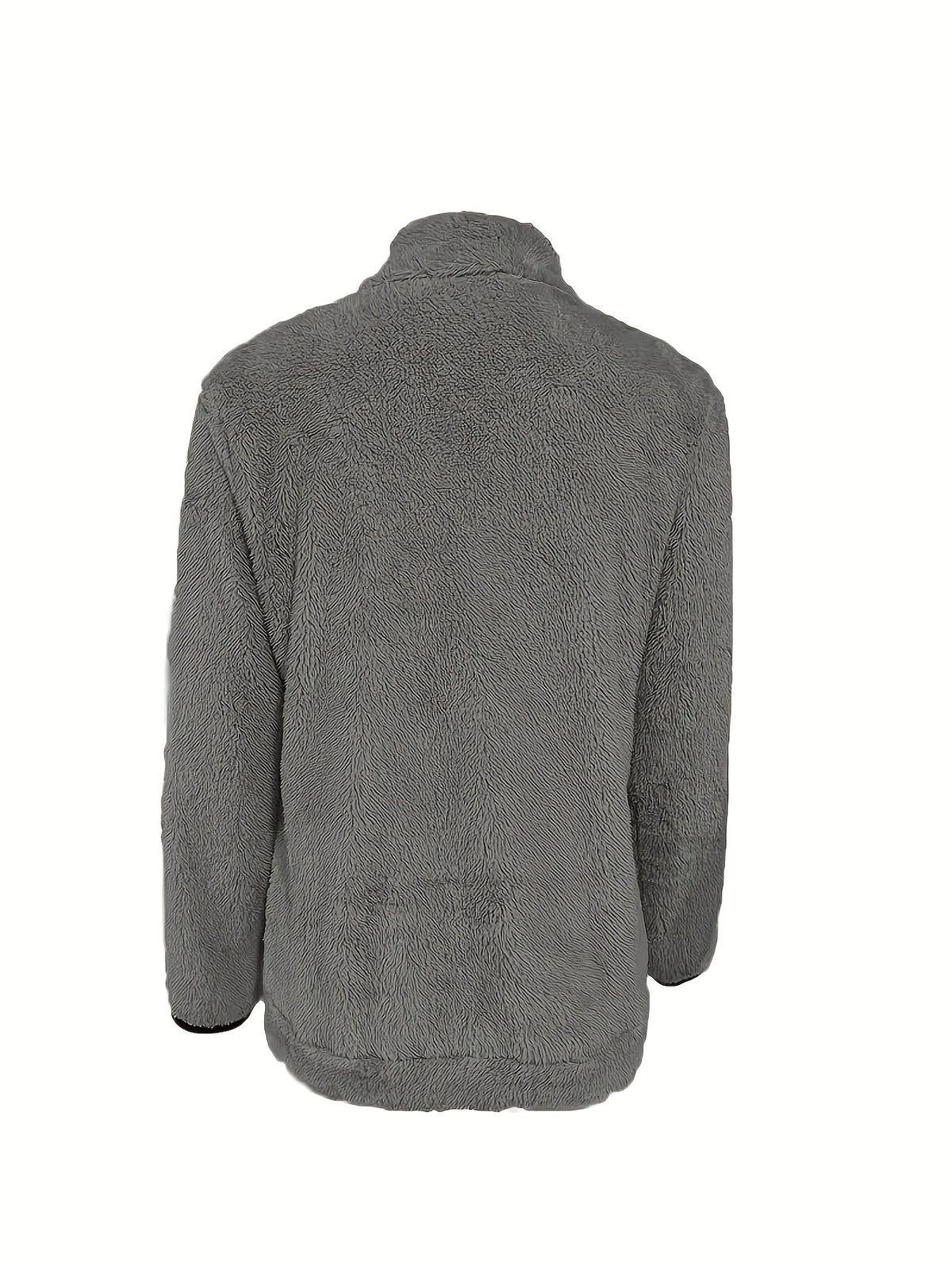 Solid Color Reversible Plush Collar Zip-Up Cardigan with Pockets