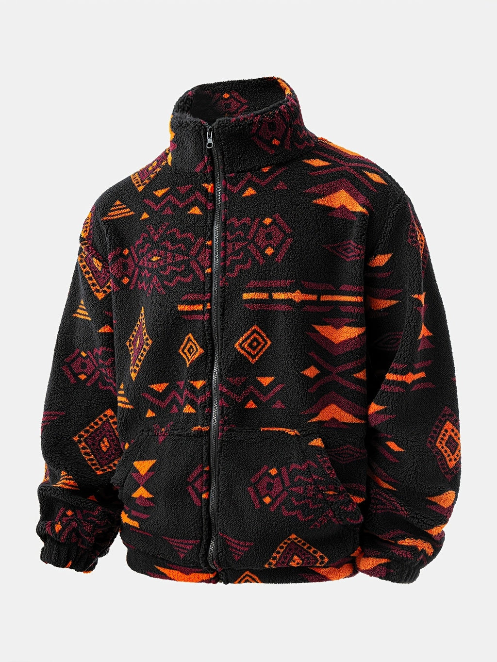 Men's Tribal Print Plush Fleece Jacket